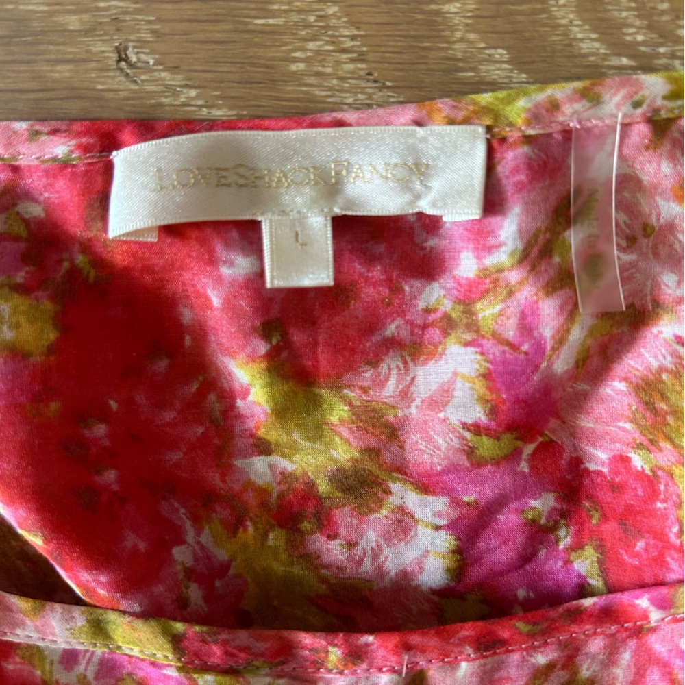 LoveShackFancy Madsen Floral Cutout Maxi Dress Pink Orange Tiered Cotton Silk L - Picture 9 of 12